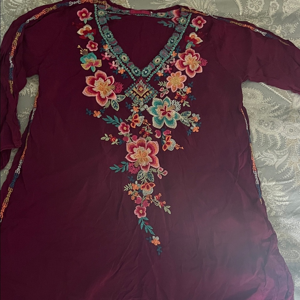 Johnny Was - Embroidered Floral Burgundy Women's Top
